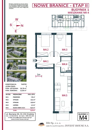 3 pokoje, mieszkanie 50,79 m², piętro 1, oferta nr B1-M8, Nowe Branice – Etap II, Kraków, Nowa Huta, Branice, ul. Szymańskiego