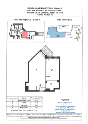 2 pokoje, apartament 49,31 m², piętro 1, oferta nr WS-B2-LM-M.1.5, Wilda Story, Poznań, Wilda, Wilda, ul. 28 Czerwca 1956 r. 156