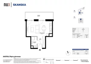 1 pokój, mieszkanie 28,09 m², piętro 1, oferta nr AA0104, NU3 Warszawa Wola, Warszawa, Wola, Czyste, ul. Kolejowa