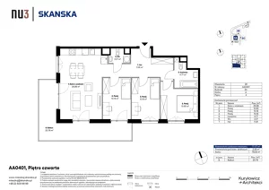 4 pokoje, mieszkanie 77,07 m², piętro 4, oferta nr AA0401, NU3 Warszawa Wola, Warszawa, Wola, Czyste, ul. Kolejowa