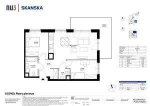 3 pokoje, mieszkanie 61,23 m², piętro 1, oferta nr CC0103, NU3 Warszawa Wola, Warszawa, Wola, Czyste, ul. Kolejowa