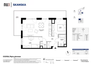3 pokoje, mieszkanie 61,43 m², piętro 1, oferta nr CC0104, NU3 Warszawa Wola, Warszawa, Wola, Czyste, ul. Kolejowa