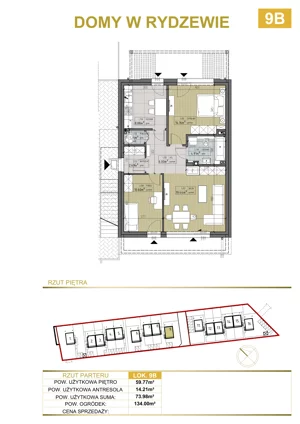 2 pokoje, apartament 73,98 m², piętro 1, oferta nr 9B, Domy w Rydzewie, Rydzewo, ul. Akacjowa