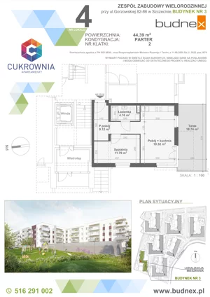 2 pokoje, mieszkanie 44,39 m², parter, oferta nr 2/M4, Cukrownia Apartamenty - Etap IV, Szczecin, Zachód, Gumieńce, ul. Floriana Krygiera