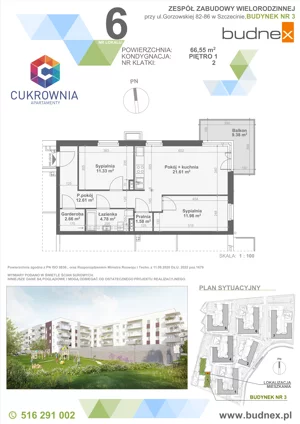 3 pokoje, mieszkanie 66,55 m², piętro 1, oferta nr 2/M6, Cukrownia Apartamenty - Etap IV, Szczecin, Zachód, Gumieńce, ul. Floriana Krygiera