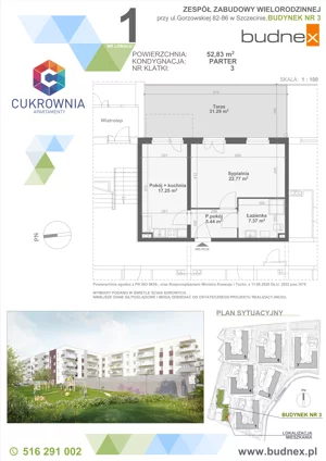 2 pokoje, mieszkanie 52,83 m², parter, oferta nr 3/M1, Cukrownia Apartamenty - Etap IV, Szczecin, Zachód, Gumieńce, ul. Floriana Krygiera