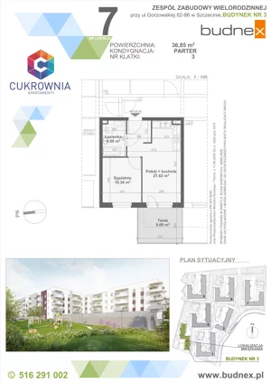 2 pokoje, mieszkanie 36,85 m², parter, oferta nr 3/M7, Cukrownia Apartamenty - Etap IV, Szczecin, Zachód, Gumieńce, ul. Floriana Krygiera