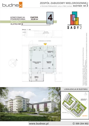 2 pokoje, mieszkanie 35,09 m², parter, oferta nr 2/M4, Sady II Bud. 3, Gorzów Wielkopolski, ul. Marii Juchacz