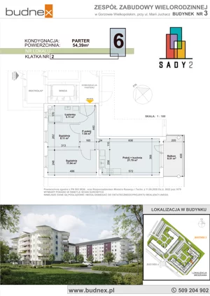 3 pokoje, mieszkanie 54,39 m², parter, oferta nr 2/M6, Sady II Bud. 3, Gorzów Wielkopolski, ul. Marii Juchacz
