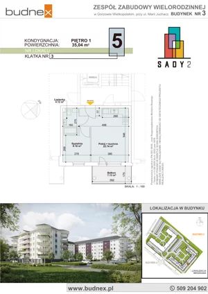 2 pokoje, mieszkanie 35,04 m², piętro 1, oferta nr 3/M5, Sady II Bud. 3, Gorzów Wielkopolski, ul. Marii Juchacz