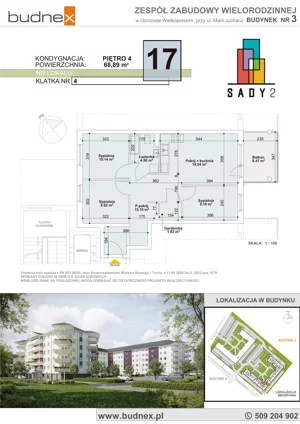 3 pokoje, mieszkanie 68,89 m², piętro 4, oferta nr 4/M17, Sady II Bud. 3, Gorzów Wielkopolski, ul. Marii Juchacz