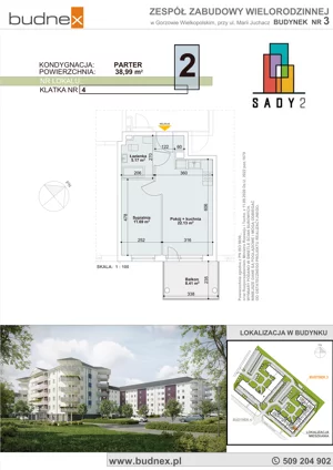 2 pokoje, mieszkanie 38,99 m², parter, oferta nr 4/M2, Sady II Bud. 3, Gorzów Wielkopolski, ul. Marii Juchacz