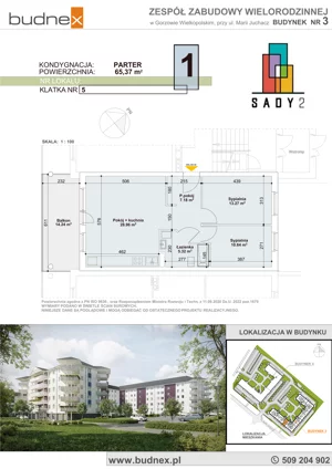 3 pokoje, mieszkanie 65,37 m², parter, oferta nr 5/M1, Sady II Bud. 3, Gorzów Wielkopolski, ul. Marii Juchacz