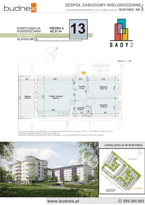 3 pokoje, mieszkanie 65,37 m², piętro 4, oferta nr 5/M13, Sady II Bud. 3, Gorzów Wielkopolski, ul. Marii Juchacz