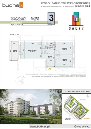 3 pokoje, mieszkanie 56,23 m², parter, oferta nr 5/M3, Sady II Bud. 3, Gorzów Wielkopolski, ul. Marii Juchacz