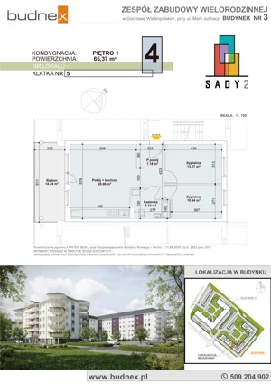 3 pokoje, mieszkanie 65,37 m², piętro 1, oferta nr 5/M4, Sady II Bud. 3, Gorzów Wielkopolski, ul. Marii Juchacz