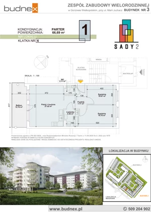 3 pokoje, mieszkanie 66,69 m², parter, oferta nr 6/M1, Sady II Bud. 3, Gorzów Wielkopolski, ul. Marii Juchacz