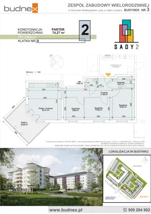 4 pokoje, mieszkanie 74,27 m², parter, oferta nr 6/M2, Sady II Bud. 3, Gorzów Wielkopolski, ul. Marii Juchacz