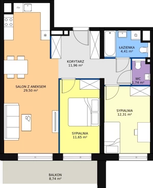 3 pokoje, mieszkanie 71,53 m², piętro 2, oferta nr A1.4.5, Sedina Apartamenty - Etap I, Szczecin, Śródmieście, Międzyodrze-Wyspa Pucka, ul. Maklerska