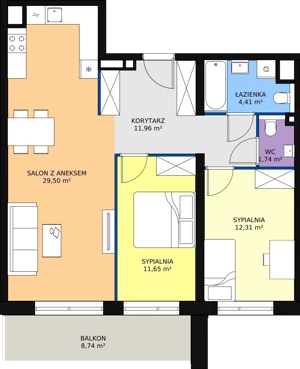 3 pokoje, mieszkanie 71,57 m², piętro 3, oferta nr A1.5.4, Sedina Apartamenty - Etap I, Szczecin, Śródmieście, Międzyodrze-Wyspa Pucka, ul. Maklerska