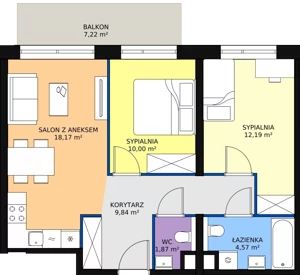 3 pokoje, mieszkanie 56,64 m², piętro 4, oferta nr A1.6.1, Sedina Apartamenty - Etap I, Szczecin, Śródmieście, Międzyodrze-Wyspa Pucka, ul. Maklerska