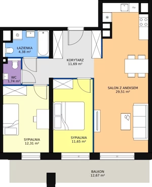 3 pokoje, mieszkanie 71,28 m², piętro 3, oferta nr A3.5.2, Sedina Apartamenty - Etap I, Szczecin, Śródmieście, Międzyodrze-Wyspa Pucka, ul. Maklerska