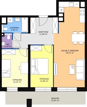 3 pokoje, mieszkanie 71,28 m², piętro 4, oferta nr A3.6.2, Sedina Apartamenty - Etap I, Szczecin, Śródmieście, Międzyodrze-Wyspa Pucka, ul. Maklerska