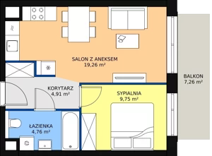 2 pokoje, mieszkanie 38,67 m², piętro 7, oferta nr A5.9.1, Sedina Apartamenty - Etap I, Szczecin, Śródmieście, Międzyodrze-Wyspa Pucka, ul. Maklerska