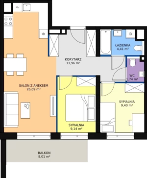 3 pokoje, mieszkanie 62,74 m², piętro 6, oferta nr A1.8.4, Sedina Apartamenty - Etap I, Szczecin, Śródmieście, Międzyodrze-Wyspa Pucka, ul. Maklerska