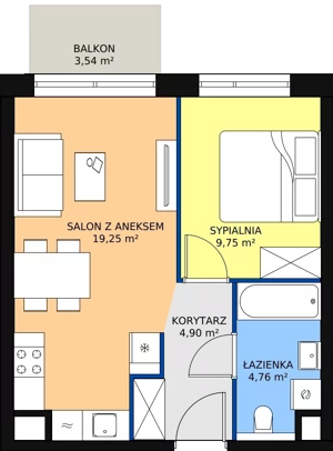 2 pokoje, mieszkanie 38,66 m², piętro 1, oferta nr B3.3.1, Sedina Apartamenty - Etap I, Szczecin, Śródmieście, Międzyodrze-Wyspa Pucka, ul. Maklerska