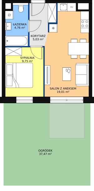 2 pokoje, mieszkanie 38,55 m², piętro 1, oferta nr B3.3.4, Sedina Apartamenty - Etap I, Szczecin, Śródmieście, Międzyodrze-Wyspa Pucka, ul. Maklerska