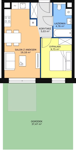 2 pokoje, mieszkanie 38,72 m², piętro 1, oferta nr B3.3.5, Sedina Apartamenty - Etap I, Szczecin, Śródmieście, Międzyodrze-Wyspa Pucka, ul. Maklerska