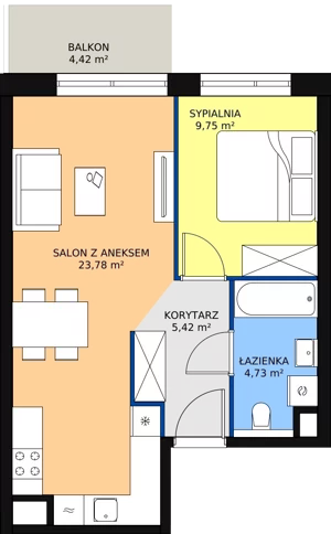 2 pokoje, mieszkanie 43,68 m², piętro 1, oferta nr B3.3.7, Sedina Apartamenty - Etap I, Szczecin, Śródmieście, Międzyodrze-Wyspa Pucka, ul. Maklerska