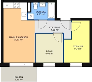 3 pokoje, mieszkanie 44,09 m², parter, oferta nr 1/M1, Osiedle Europejskie - Budynek 19, Gorzów Wielkopolski, Plac Unii Europejskiej 4A-D