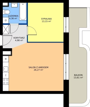 2 pokoje, mieszkanie 48,76 m², piętro 1, oferta nr 24A/6, Osiedle Omulewska, Warszawa, Praga Północ, Grochów, ul. Omulewska 24