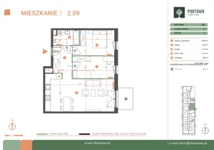 3 pokoje, mieszkanie 63,09 m², piętro 2, oferta nr M.02.09, Casa Feliz Portowa I, Kraków, Podgórze, Zabłocie, ul. Portowa 16
