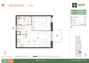 2 pokoje, mieszkanie 39,70 m², piętro 3, oferta nr M.03.01, Casa Feliz Portowa I, Kraków, Podgórze, Zabłocie, ul. Portowa 16