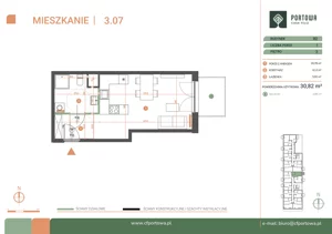 1 pokój, mieszkanie 30,82 m², piętro 3, oferta nr M.03.07, Casa Feliz Portowa I, Kraków, Podgórze, Zabłocie, ul. Portowa 16