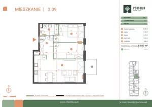 3 pokoje, mieszkanie 63,09 m², piętro 3, oferta nr M.03.09, Casa Feliz Portowa I, Kraków, Podgórze, Zabłocie, ul. Portowa 16