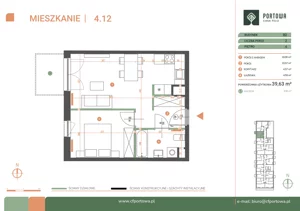 2 pokoje, mieszkanie 39,63 m², piętro 4, oferta nr M.04.12, Casa Feliz Portowa I, Kraków, Podgórze, Zabłocie, ul. Portowa 16