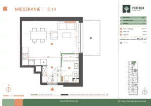 1 pokój, mieszkanie 29,42 m², piętro 5, oferta nr M.05.14, Casa Feliz Portowa I, Kraków, Podgórze, Zabłocie, ul. Portowa 16