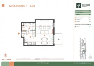 1 pokój, mieszkanie 32,84 m², piętro 6, oferta nr M.06.08, Casa Feliz Portowa I, Kraków, Podgórze, Zabłocie, ul. Portowa 16