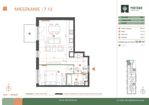 2 pokoje, mieszkanie 50,08 m², piętro 7, oferta nr M.07.13, Casa Feliz Portowa I, Kraków, Podgórze, Zabłocie, ul. Portowa 16