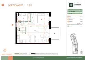2 pokoje, mieszkanie 39,70 m², piętro 1, oferta nr M.01.01, Casa Feliz Portowa II, Kraków, Podgórze, Zabłocie, ul. Portowa 14