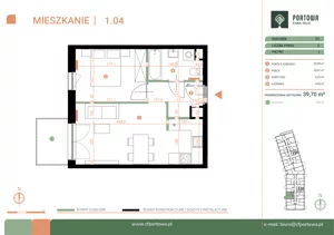 2 pokoje, mieszkanie 39,70 m², piętro 1, oferta nr M.01.04, Casa Feliz Portowa II, Kraków, Podgórze, Zabłocie, ul. Portowa 14