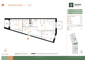 3 pokoje, mieszkanie 72,44 m², piętro 1, oferta nr M.01.07, Casa Feliz Portowa II, Kraków, Podgórze, Zabłocie, ul. Portowa 14