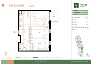3 pokoje, mieszkanie 58,28 m², piętro 1, oferta nr M.01.08, Casa Feliz Portowa II, Kraków, Podgórze, Zabłocie, ul. Portowa 14