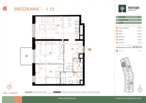 3 pokoje, mieszkanie 59,55 m², piętro 1, oferta nr M.01.12, Casa Feliz Portowa II, Kraków, Podgórze, Zabłocie, ul. Portowa 14