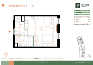 1 pokój, mieszkanie 31,47 m², piętro 1, oferta nr M.01.14, Casa Feliz Portowa II, Kraków, Podgórze, Zabłocie, ul. Portowa 14