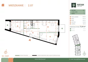 3 pokoje, mieszkanie 72,44 m², piętro 2, oferta nr M.02.07, Casa Feliz Portowa II, Kraków, Podgórze, Zabłocie, ul. Portowa 14